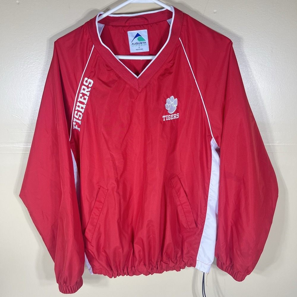 Augusta Sportswear Fishers Tigers Red Pullover Windbreaker Jacket Size Small
